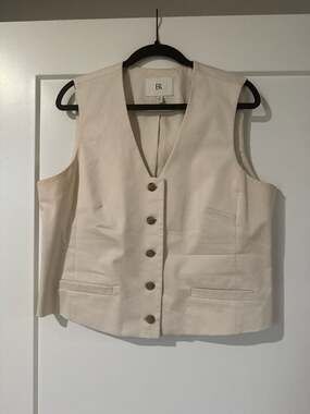 Banana Republic Tan Button-Down Linen-Blend Suit Vest